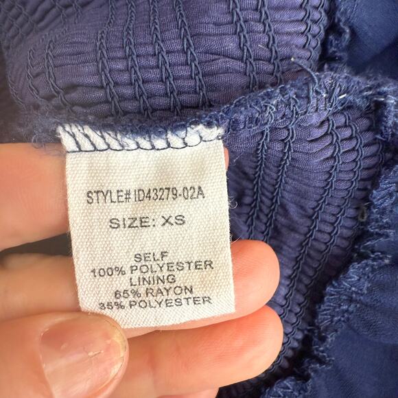Alter’d State Navy Blue Ruffle Smocked Shoulder Tie Bodycon Dress Size XS - Picture 7 of 7